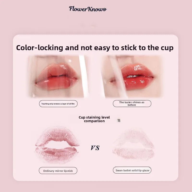 Flower Knows Swan Ballet Series Shine Mirror Lipstick B02 Mary Jane Vegan Profesional Lipgloss Moisturizing Korean Lip Stick