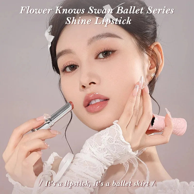 Flower Knows Swan Ballet Series Shine Mirror Lipstick B02 Mary Jane Vegan Profesional Lipgloss Moisturizing Korean Lip Stick