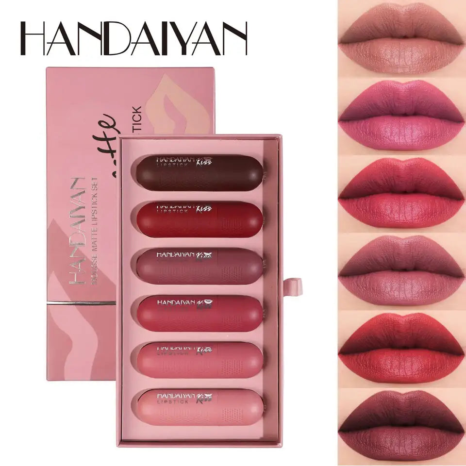 Matte Lipstick Set 6 Colors Velvet Texture Long Lasting Non Drying Lip Makeup Women Gift Box