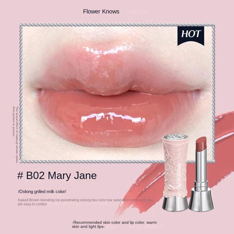 Flower Knows Swan Ballet Series Shine Mirror Lipstick B02 Mary Jane Vegan Profesional Lipgloss Moisturizing Korean Lip Stick